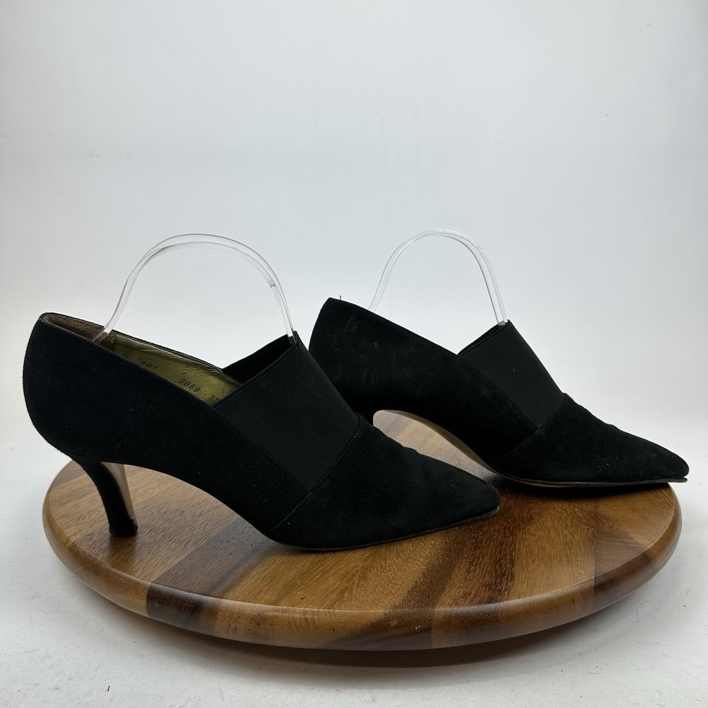 Womens Walter Steiger Vintage Black Suede Slip On Pointed Toe Heels‎ Size 8.5 B